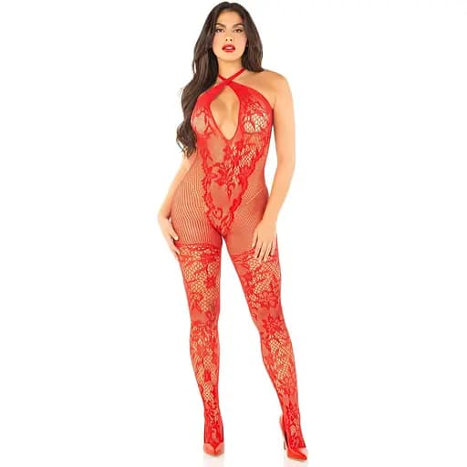 Бодістокінг Leg Avenue Seamless Net and Lace Lingerie Jumpsuit One Size - фото 1