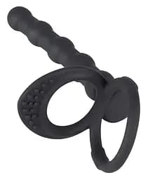 Анальная пробка с эрекционным кольцом Black Velvets Cock And Ball Ring 19 см (черный)