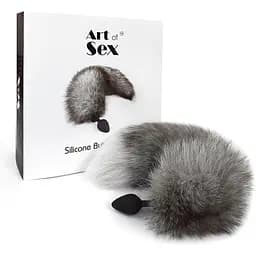 Силіконова анальна пробка з хвостом з натурального хутра Art of Sex size Artctic fox - мініатюра 5