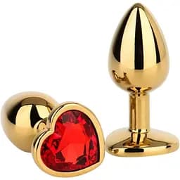 Анальна пробка Passion сталева з кристалом S золота з червоним серцем (4821002030156)