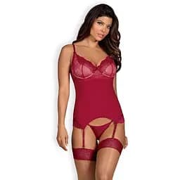 Корсет і стрінги Obsessive Rosalyne S/M червоний