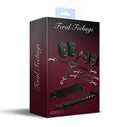 Набір для БДСМ 5 в 1 Feral Feelings BDSM Kit 5 Black, наручники, поножі, хрестовина, маска, паддл - мініатюра 2