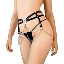 Шкіряний пояс декорований ланцюжками Art of Sex - Becky, розмір L-2XL, колір Чорний