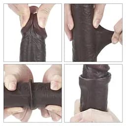 Фалоімітатор LoveToy Sliding Skin з подвійного матеріалу 23 см коричневий - мініатюра 19