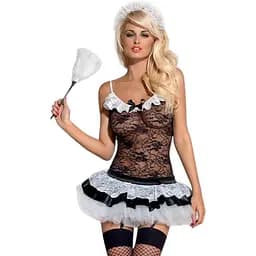 Еротичний костюм покоївки зі спідницею Obsessive Housemaid 5 pcs costume чорно-білий L/XL