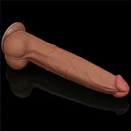 Фалоімітатор LoveToy Sliding-Skin Dual Layer Dong King Sized 34 см коричневий - мініатюра 3