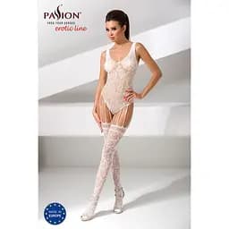 Бодістокінг Passion BS051 комбінезон імітація панчох і боді S/M/L white - мініатюра 2