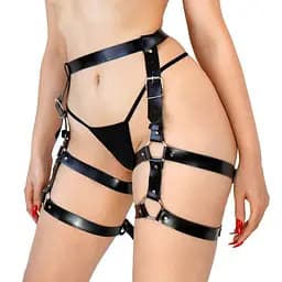 Шкіряні гартери Art of Sex - Melani Leather garters, Чорні, XS-M - мініатюра 2
