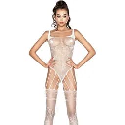 Бодистокинг Passion BS034 комбинезон имитация боди и чулок S/M/L white