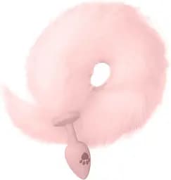 Силіконова анальна пробка з пухнастим хвостом лисиці та принтом лапки 2,8 см Рожева