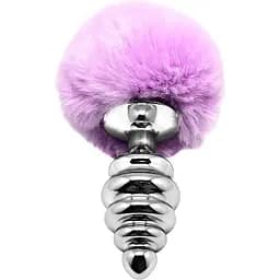 Металлическая анальная пробка Кроличий хвостик Alive Fluffy Twist Plug L Purple диаметр 3.8 см