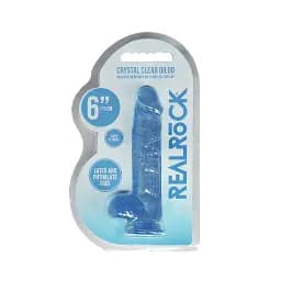 Фалоімітатор RealRock Crystal Clear 6” 17 см (блакитний) - мініатюра 6