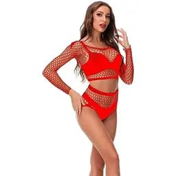 Комплект еротичний сітчастий топ та трусики S/M Червоний K0545-2