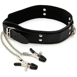 Нашийник сталевий BDSM з неперевершеними затискачами для сосків Чорний K000221