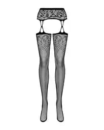 Панчохи-стокінги з рослинним малюнком Obsessive Garter stockings S206 black чорні імітація S/M/L - мініатюра 5