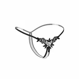 Стрінги 'Перлинки' з декором у вигляді намистин та квітів S/M Чорний K0573-1