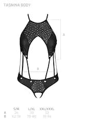 Боді з відкритим доступом Passion TASMINA Body XXL/XXXL black екошкіра шнурівки ажурні мережива - мініатюра 7