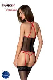 Корсет з пажами Passion Satara CORSet S/M red стрінги мереживо застібки спереду та ззаду - мініатюра 2