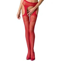 Еротичні колготки-бодістокінг Passion S005 red імітація панчох та пояса для панчох S/M/L
