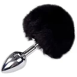 Металлическая анальная пробка Alive Fluffy Кроличий хвостик Plug S