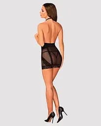 Напівпрозора сорочка з відкритими грудьми Obsessive Lacrisia chemise чорна з чокером XS/S - мініатюра 4