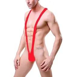 Стрінги-комбінезон чоловічі великого розміру біфлекс для вечірок M-L-XL червоні