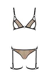 Еротичний комплект спідньої білизни Passion GABI Set S/M beige трусики з гартерами - мініатюра 3