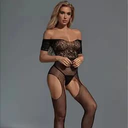 Бодістокінг жіночий спандекс еротичний відкриті плечі чорний S/M/L