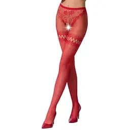 Эротические колготки-бодистокинг Passion S015 red имитация чулок в сеточку и трусиков с доступом S/M/L