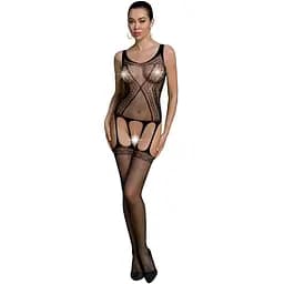 Бодістокінг Passion ECO BS007 Black, з доступом, силуетний малюнок, імітація підв’язок