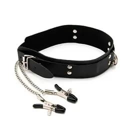 Стальной ошейник BDSM с непревзойденными зажимами для сосков Черный K000221