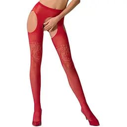 Эротические колготки-бодистокинг Passion S017 red имитация ажурных чулок и пояса S/M/L