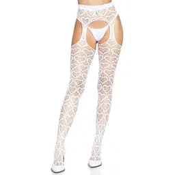 Чулки Leg Avenue Heart net suspender hose White One size