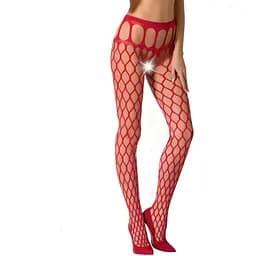 Эротические колготки-бодистокинг Passion S021 red в крупную сетку с высоким пояском S/M/L