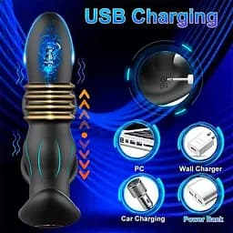 Анальний вібратор, масажер простати з ерекційними кільцями на пеніс та поступальними рухами з Д/К - мініатюра 5