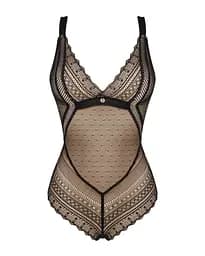 Мереживне боді з декольте Obsessive Estiqua teddy чорне широкі лямки M/L - мініатюра 5