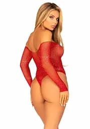 Боді Leg Avenue Crystallized fishnet bodysuit Red One Size - мініатюра 2