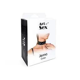 Нашийник з натуральної шкіри із заклепками та стразами Art of Sex - Jenna Collar, Чорний - мініатюра 4