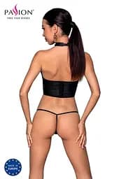 Комплект білизни з відкритими грудьми Passion GENEVIA Set WITH OPEN BRA L/XL black корсет стрінги - мініатюра 2