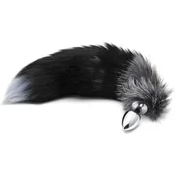 Металева анальна пробка Лісий хвіст Alive Black And White Fox Tail M діаметр 3.4 см - мініатюра 2