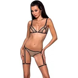 Эротический комплект нижнего белья Passion GABI Set L/XL beige трусики с гартерами