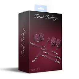 Набір для БДСМ 3 в 1 Feral Feelings BDSM Kit 3 Burgundy, burgundy, наручники, поножі, хрестовина - мініатюра 2