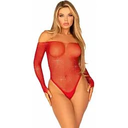Боді Leg Avenue Crystalized fishnet Bodysuit Red One Size