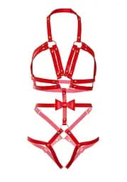 Портупея-тедді з ременів Leg Avenue Studded O-ring harness teddy L Red, екокожа - мініатюра 5