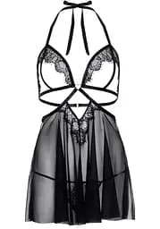Пеньюар Leg Avenue Lace and mesh babydoll & panty Black M - мініатюра 3