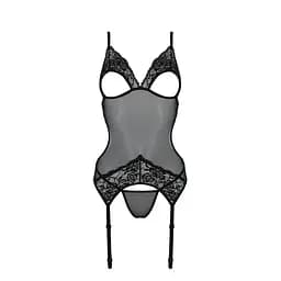 Корсет з підв'язками та ажурним ліфом Passion Christa CorSet black L/XL - мініатюра 5
