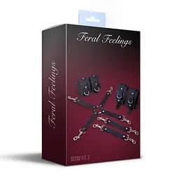 Набір для БДСМ 3 в 1 Feral Feelings BDSM Kit 3 Black, black, наручники, поножі, хрестовина - мініатюра 2