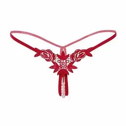 Стрінги 'Перлинки' з декором у вигляді намистин та квітів S/M Червоний K0573-2