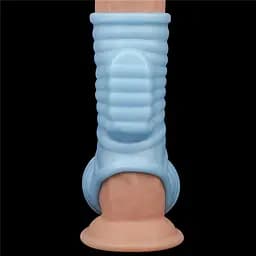 Насадка на пеніс з вібрацією Lovetoy Knights Ring Vibrating Wave With Scrotum Sleeve 14.4 см блакитний - мініатюра 4