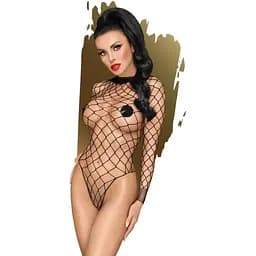 Боди Penthouse Scandalous XL Black, большая сетка, высокий воротник, длинные рукава
